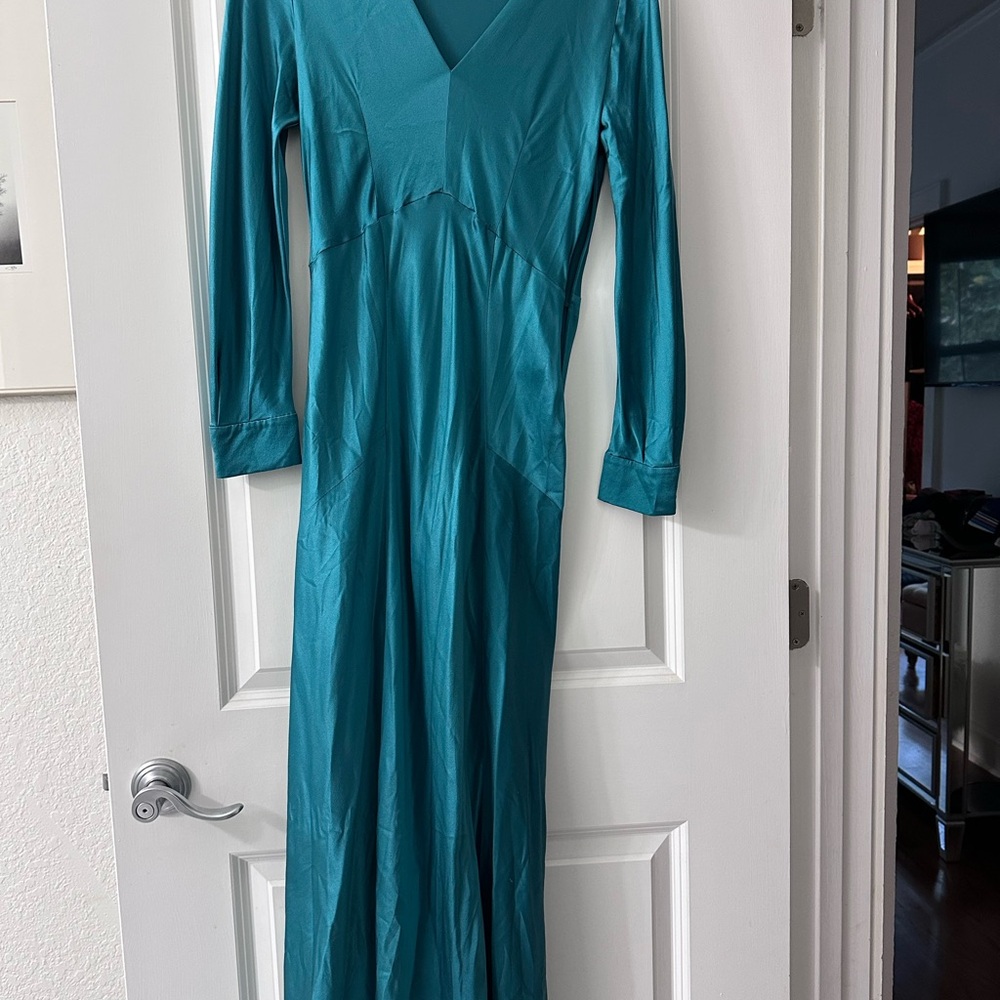 Alberta Ferretti Teal Long Sleeve Silk Dress - Picture 14 of 16